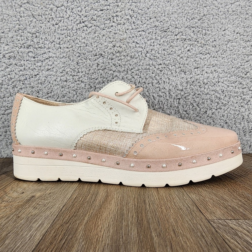 Hispanitas Women's Size 38 US 7.5 Wingtip Brogue Platform Pearl Studded Shoes